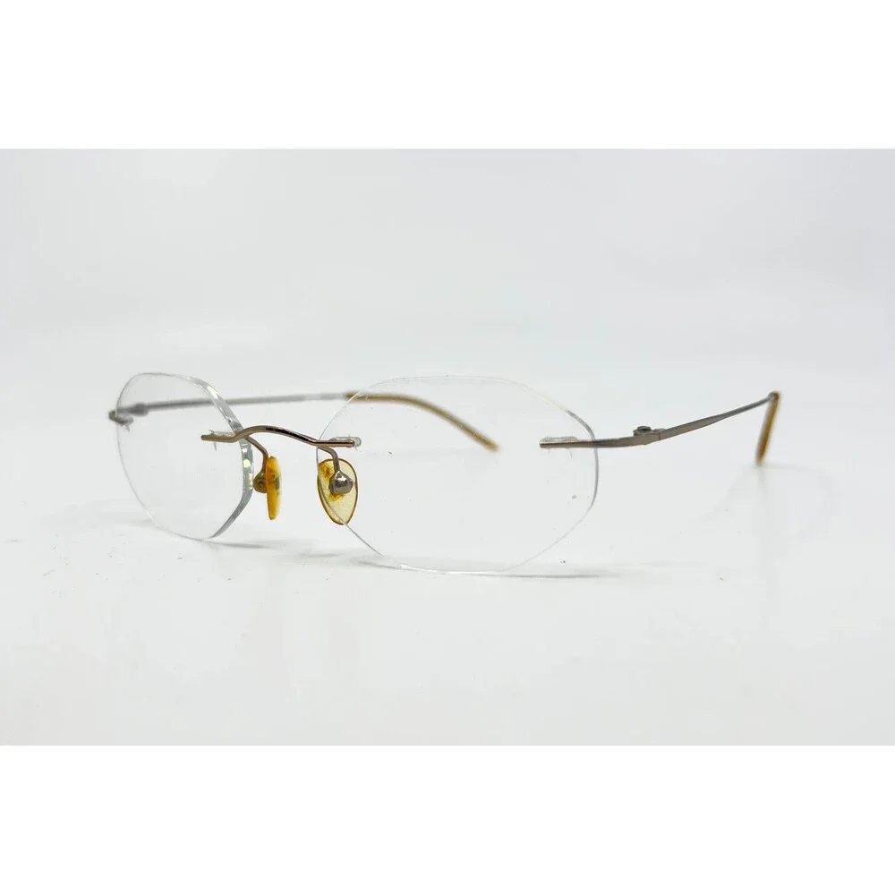 B-Titanium Eyeglasses Frames Unisex Gold Rimless Octagon 47-18-135 32778